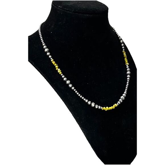 Sterling Silver NAVAJO PEARL & Palomino Turquoise Beaded 17” Necklace .925 NEW - Picture 3 of 13